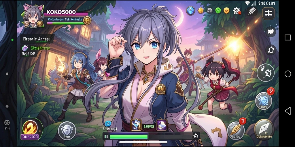 Screenshot gameplay KOKO5000 menampilkan aksi karakter anime yang seru.