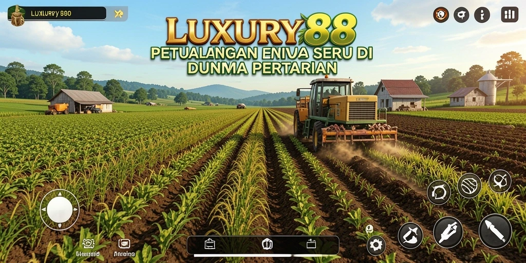 Screenshot gameplay <strong>LUXURY88</strong> menampilkan ladang subur dan beragam tanaman.