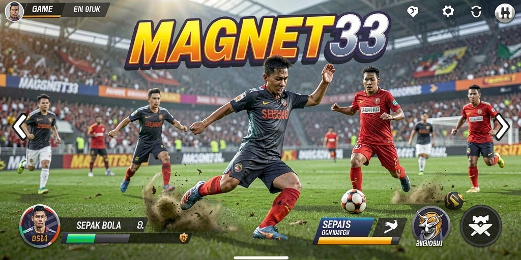 Tangkapan layar utama MAGNET33 menampilkan aksi seru di lapangan sepak bola.