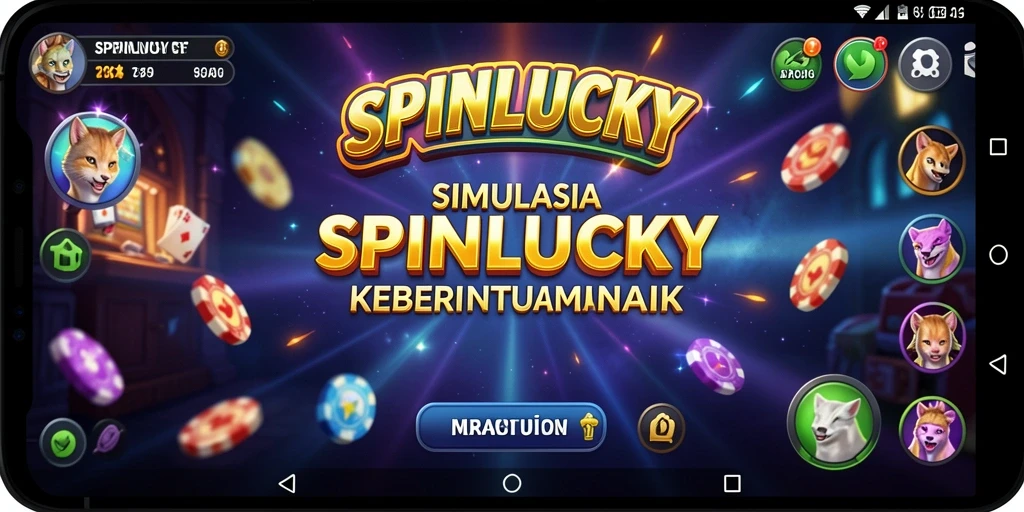 Tampilan gameplay SPINLUCKY dengan roda keberuntungan yang berputar.