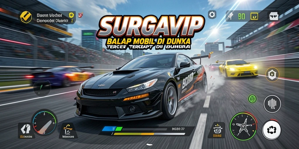 Tampilan gameplay mendebarkan dalam SURGAVIP dengan balapan mobil yang seru.