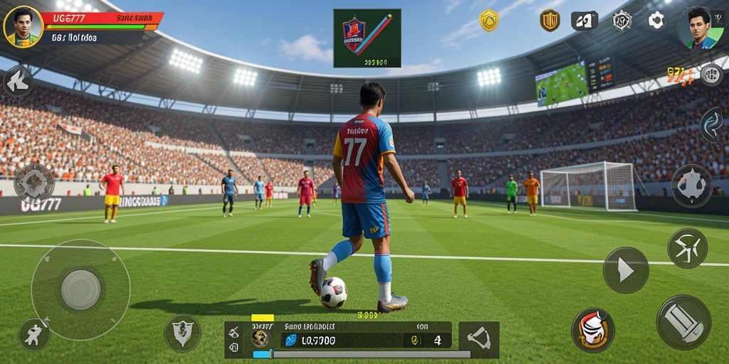 Tampilan gameplay UG777 yang intens dan realistis dalam pertandingan sepak bola.