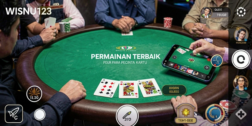 Screenshot WISNU123 menunjukkan suasana permainan Poker yang mendebarkan.